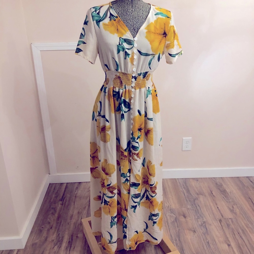 Long Floral Button Down Sexy Summer Dress